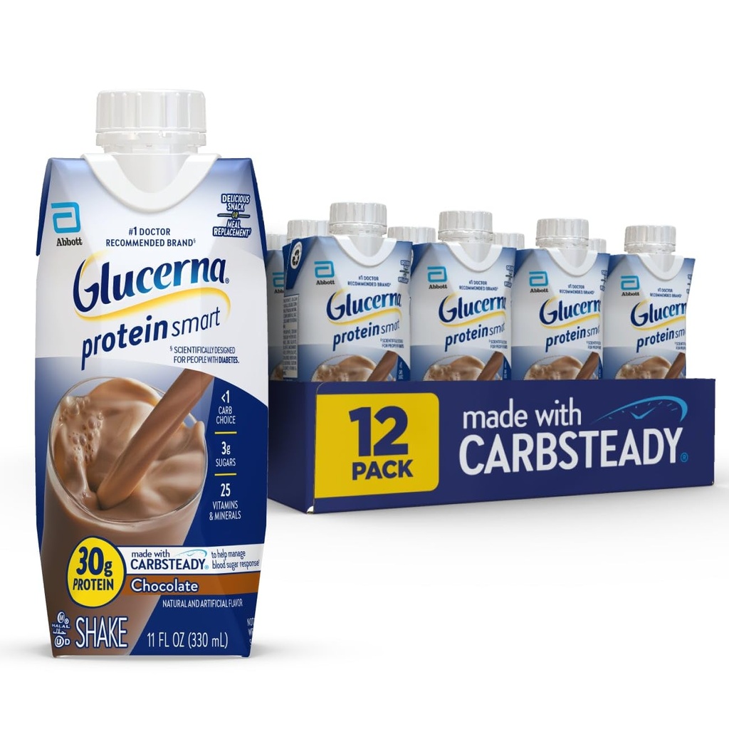 Glucerna Protein Smart Diabetes Care Shake, Schokolade, Diabetic Meal Ersatz zur Unterstützung von Blutzucker Management, 30g Protein, 150 Kalorien, Bereit zu trinken, 11-fl-oz Flasche, 12 Pack