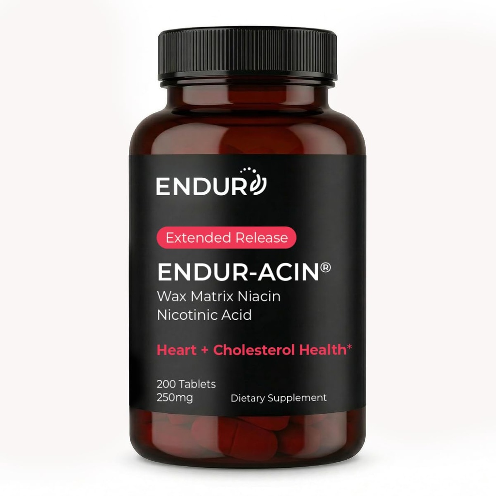 ENDUR-ACIN - Niacin B3 - ER (Extended Release) 250 mg - Nicotinic Acid - Healthy Heart & Cholesterol Balance Supplement - Low-Flush High-Potency Niacin with 4–8 HR Timed-Release Matrix - 200 Tablets