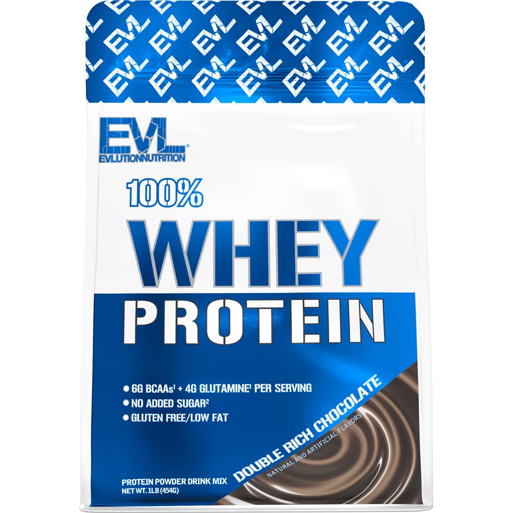Evlution Nutrition 100% Whey Protein, 25g Whey Protein, 6g BCAAs, 4g Glutamin, Glutenfrei (1 LB, Double Rich Chocolate)