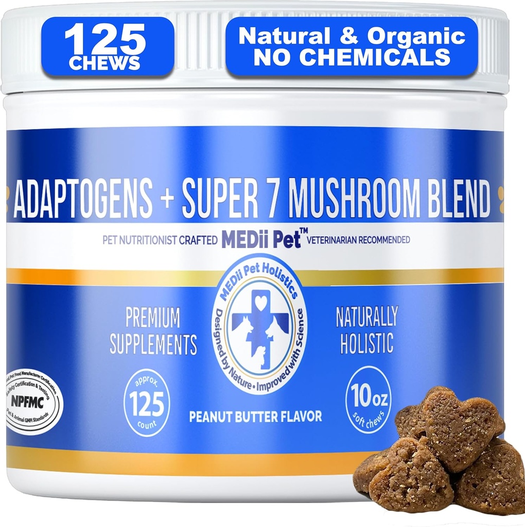MediiPet 7 Pilze Immune Chews - Pilz-Ergänzung für Hund - Buddy Guard for Dogs Lumps & Bumps - Reishi, Shiitake, Maitake, Türkei Tail - Förderung von Wellness, Kampfoxidativer Stress, Gesundes Altern