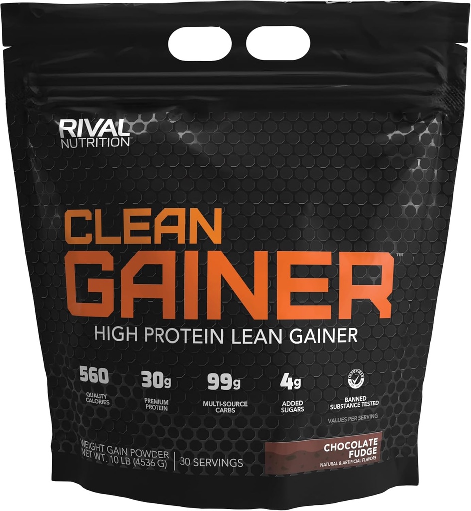 Rivalus Clean Gainer - Chocolate Fudge 10 Pound - Delicious Lean Maß Gainer mit Premium Dairy Proteine, Complex Carbohydrates und Quality Lipids, Keine verbotenen Substanzen, Made in USA