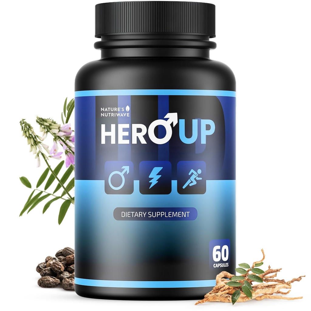 HeroUP - Natürliche Wellness-Ergänzung mit pflanzlichen Inhaltsstoffen – Non-GMO, Stimulant-Free | Hergestellt in den USA, GMP-zertifiziert | 60 Kapseln, 1 Monat Lieferung