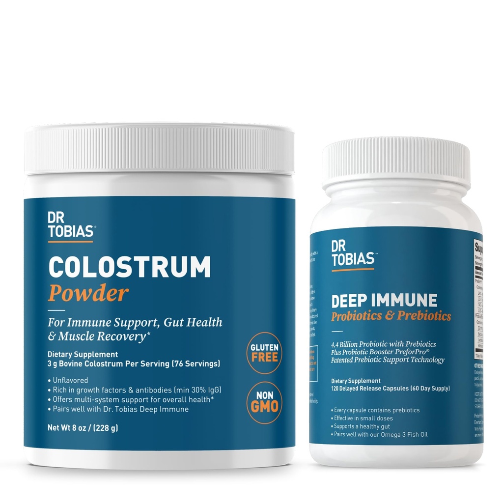 Dr. Tobias Deep Immune Probiotics & Prebiotics and Colostrum Powder - unterstützt Verdauungs-, Gut- und Immunfunktion