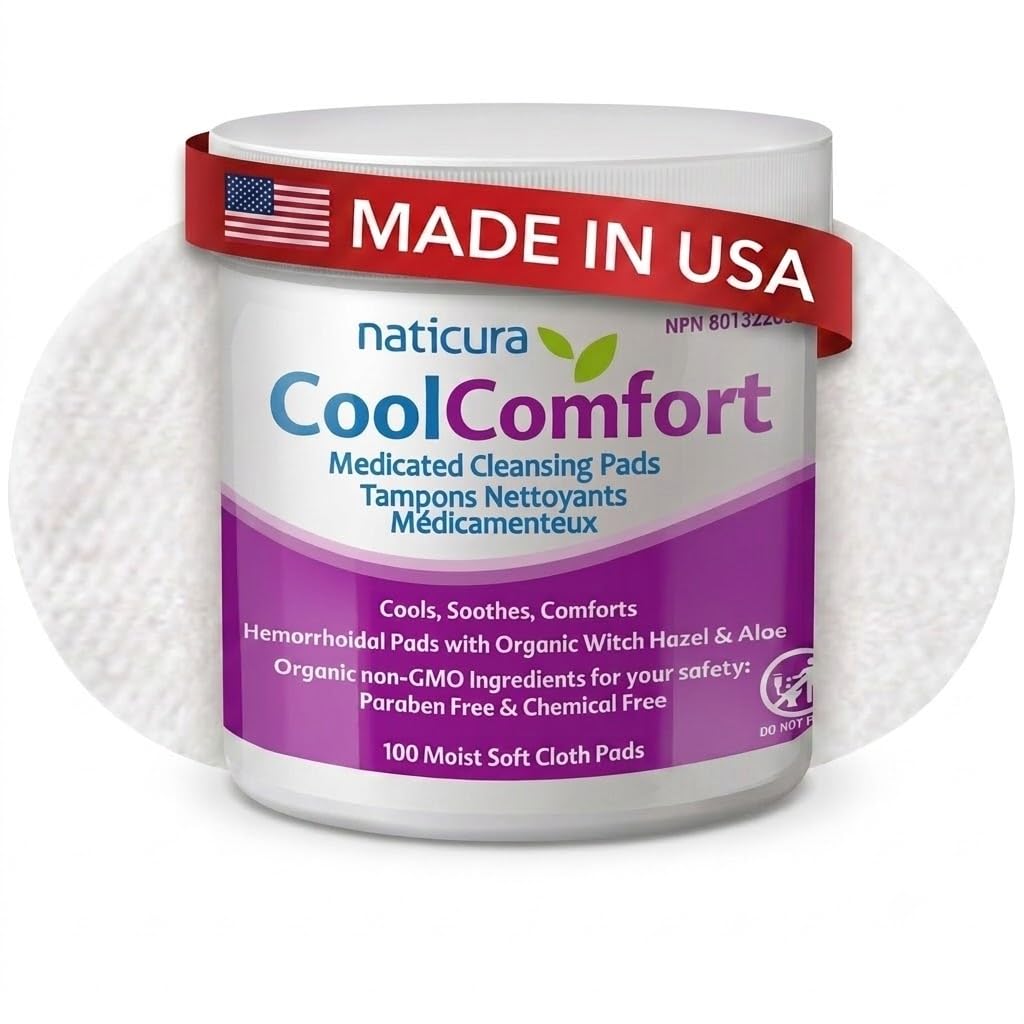 CoolComfort Personal Cleansing Pads mit Organic Witch Hazel und Aloe Vera - All-Natural und Fast Acting Wipes für Hämorrhoid Burning, Itching, Schmerz und Schwellung - 100 Pads - No Parabens