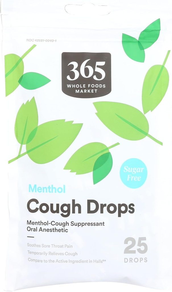 365 von Whole Foods Market, Cough Drops, Sugar Free Menthol, 25 Count