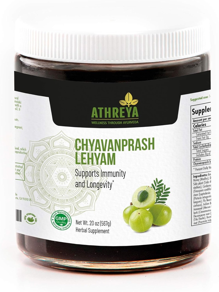 Athreya Kräuter Chyavanprash Lehyam (Jam) | 20 Oz | Ayurvedic Kräutermischung unterstützt Immunität, Metabolismus und reproduktive Gesundheit | Insgesamt Wohlbefinden | Non-GMO