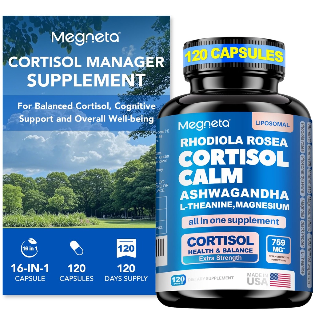 Cortisol Balance & Schlaf-Unterstützung für Frauen & Männer – Natürliche ruhige Formel mit Magnesium, Ashwagandha & L-Theanin – unterstützt Restful Sleep, Relaxation, Focus & Healthy Cortisol Levels – 120 Kapseln