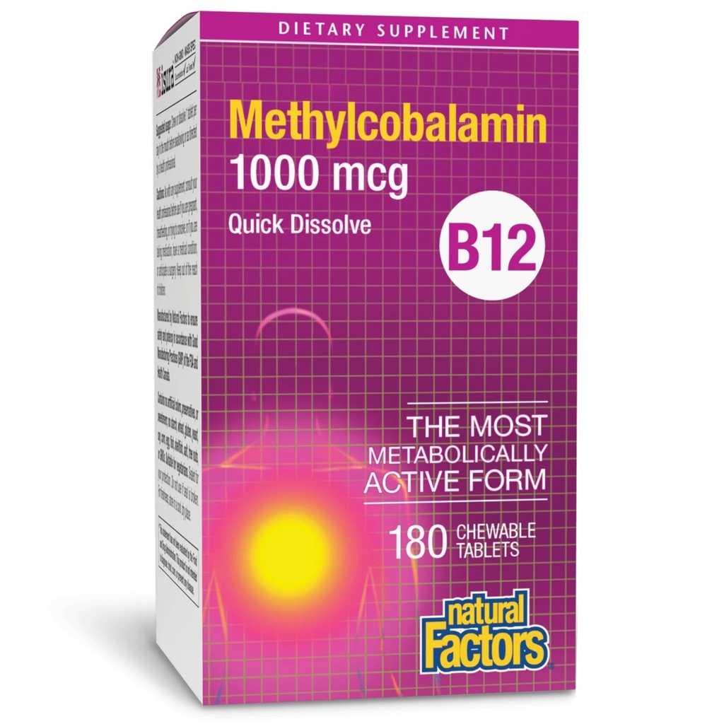 Natürliche Faktoren, Vitamin B12 Methylcobalamin 1.000 mcg, Bietet die Metabolisch aktive Form von B12, schnelle Lösung Tabletten