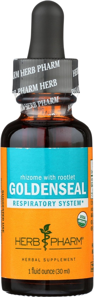 Kräuter Pharm Certified Organic Goldenseal Liquid Extract for Respiratory System Support, Organic Cane Alcohol, 1 Unze