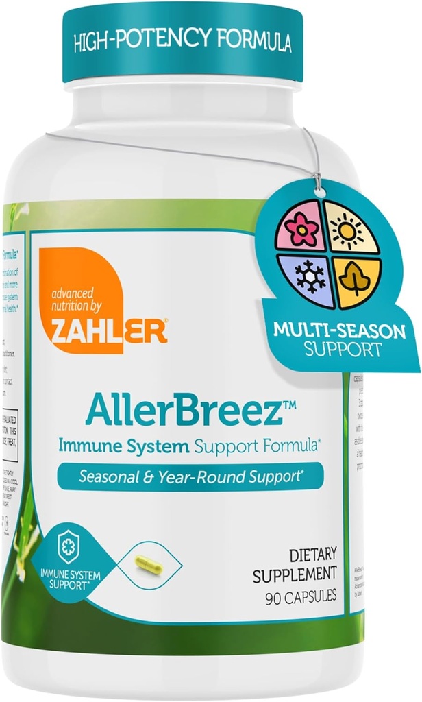 Zahler AllerBreez Immunsystem Unterstützung Formel mit Vitamin C, Quercetin, Vitamin B5, MSM & Stinging Nettle - Saisonal & Year-Round Immun Support Supplement, Dhist Allergy Supplement (180 Kapseln)