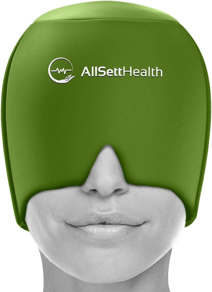 Migräne Relief Cap Ice Head Wrap Kopfschmerzen und Migräne Hut | Kopfschmerzen Relief mit Hot/Cold Gel Head Ice Pack mit Gesicht und Augen Kopfschmerzen Maske Compress - Grün