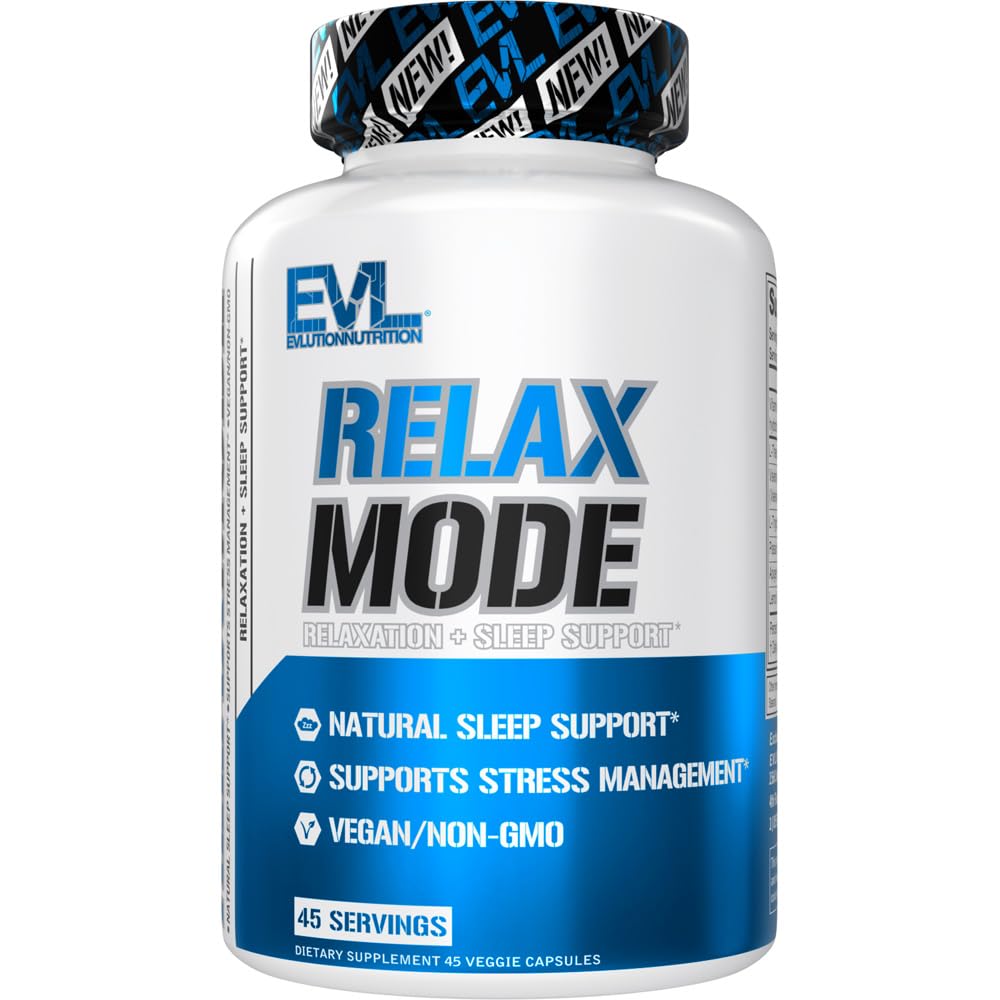 Evlution Nutrition RelaxMode - Natural Sleep Support - mit L-Theanin, Valerian Root Extract & More - Vegan & Non-GMO - Nahrungsergänzung - 45 Servierungen - 45 Veggie Kapseln