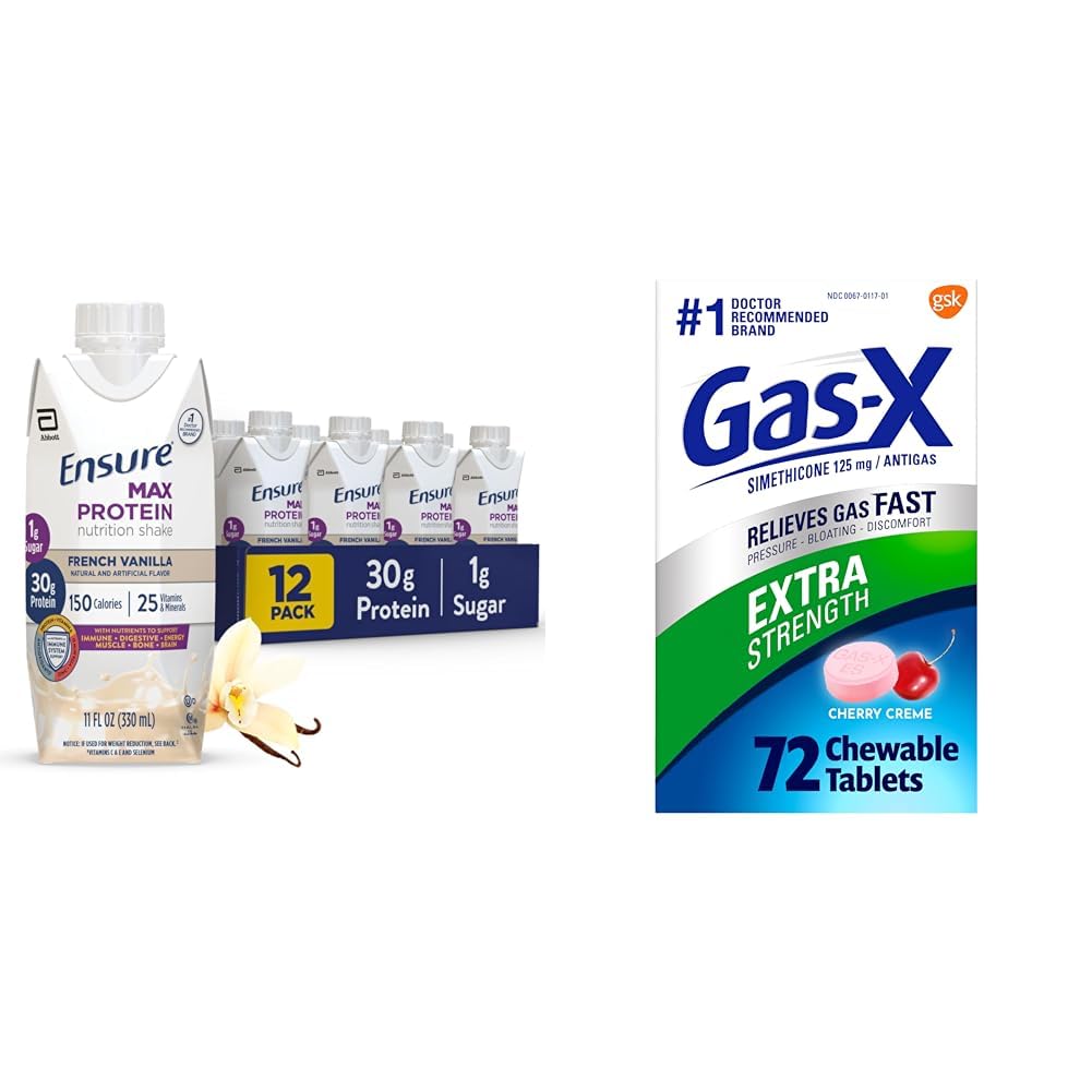 Vergewissern Sie sich Max Protein Nutrition Shake mit 30g Protein & Gas-X Extra Strength Kaubare Gas Relief Tabletten mit Simethicone 125 mg, 72 Count