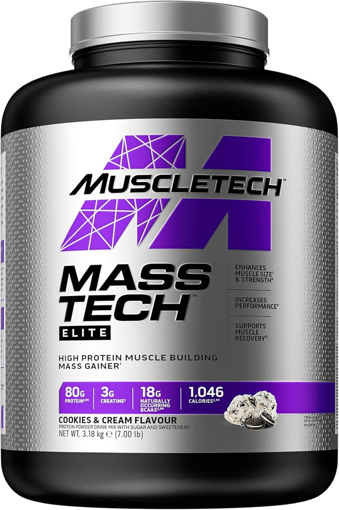 Masse Gainer Protein Pulver MuskelTech Masse-Tech Masse Gainer Whey Protein Pulver + Muskelaufbau Protein Pulver Creatine ergänzt Cookies und Creme, 7 lbs (Package May Vary)
