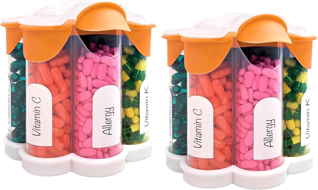 Extra Large Pill Organizer Täglich, Wöchentlich, Monatliche Beilage Flasche, niedliche Blossom Pill Dispenser mit 7 XL Compartments (2 Pack Combo) (Orange 2 Pack)