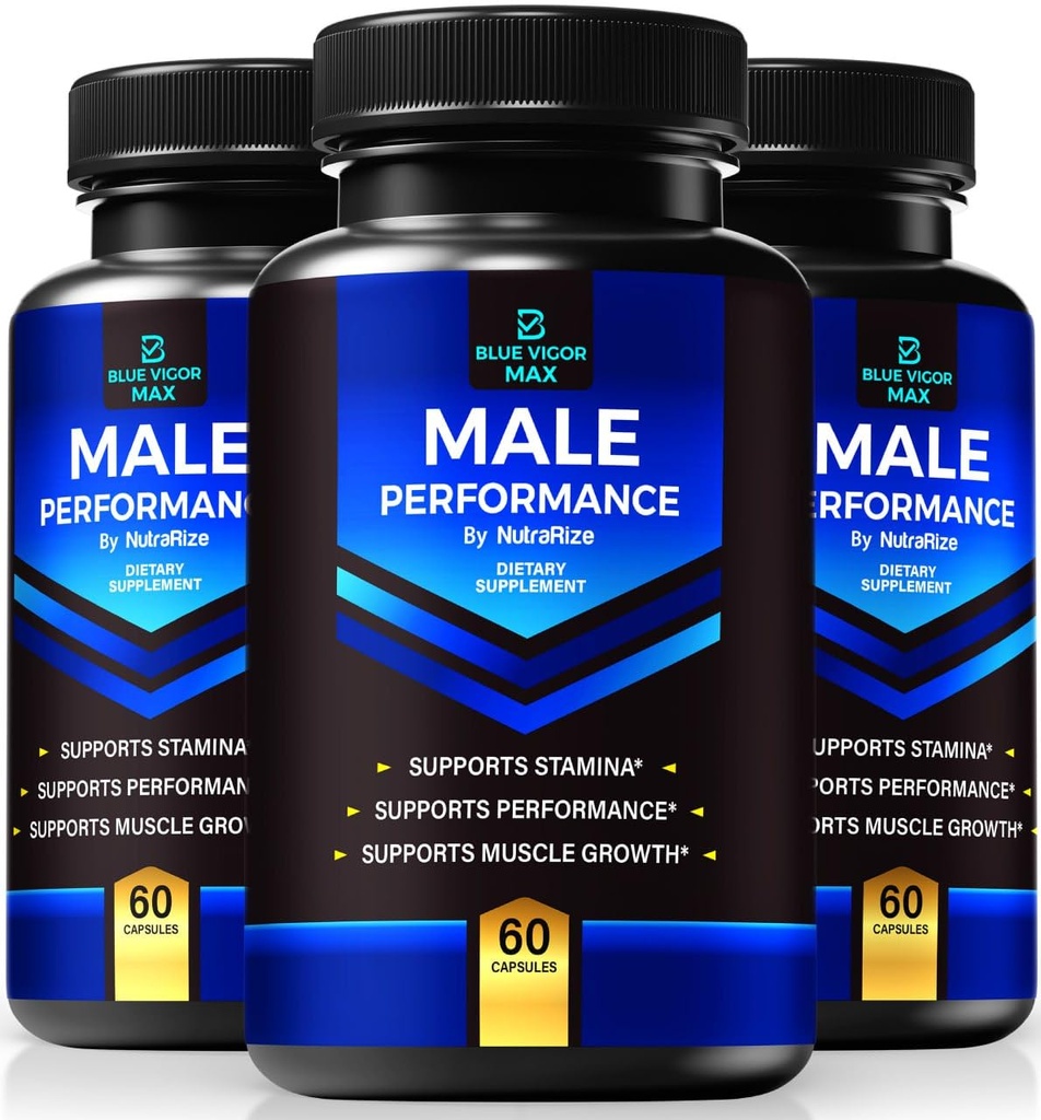 (3 Pack) Blue Vigor Max Pillen für Männer, All-Natural Formel für männliche Fitness und Stamina, Premium Kapseln für tägliche Ernährung, Leistung & Energie, offizielle Ergänzung für Mann Bewertungen (180 Kapseln)
