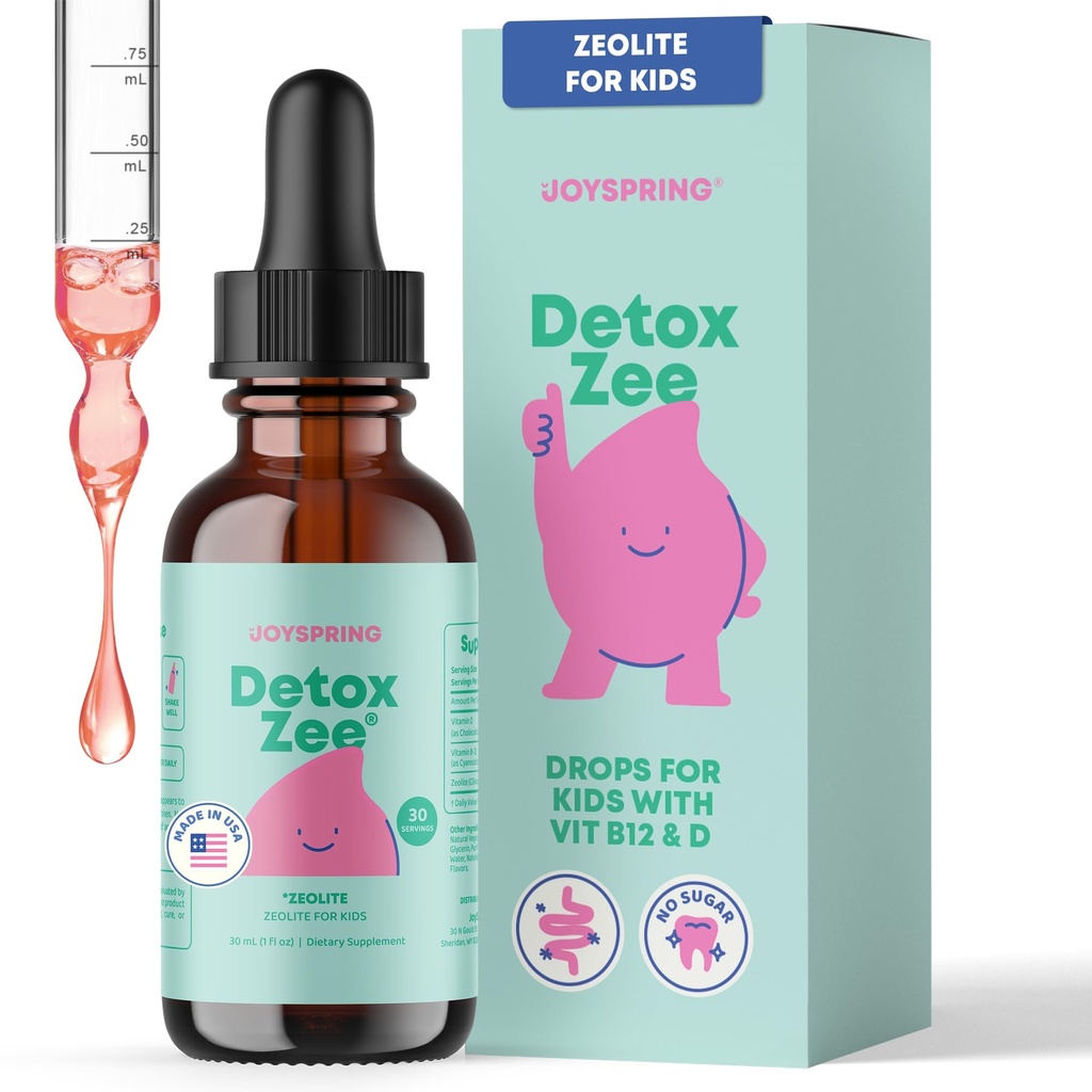 JoySpring DetoxZee Zeolite Tropfen für Kinder – Clinoptilolit mit Vitamin D3 & Cyanocobalamin Vitamin B12 – Natürliche Berry Flavor Flüssigkeit | 30 Portionen