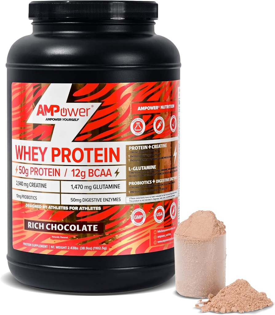 Schokolade Whey Protein Pulver | Scientifically-Designed Optimum Muskel Stack, Gut, Gehirn, Immune | Protein, BCAA, Kreatin, L-Glutamin, Probiotics, Digestive Enzyme | Rich Chocolate, 38.9oz