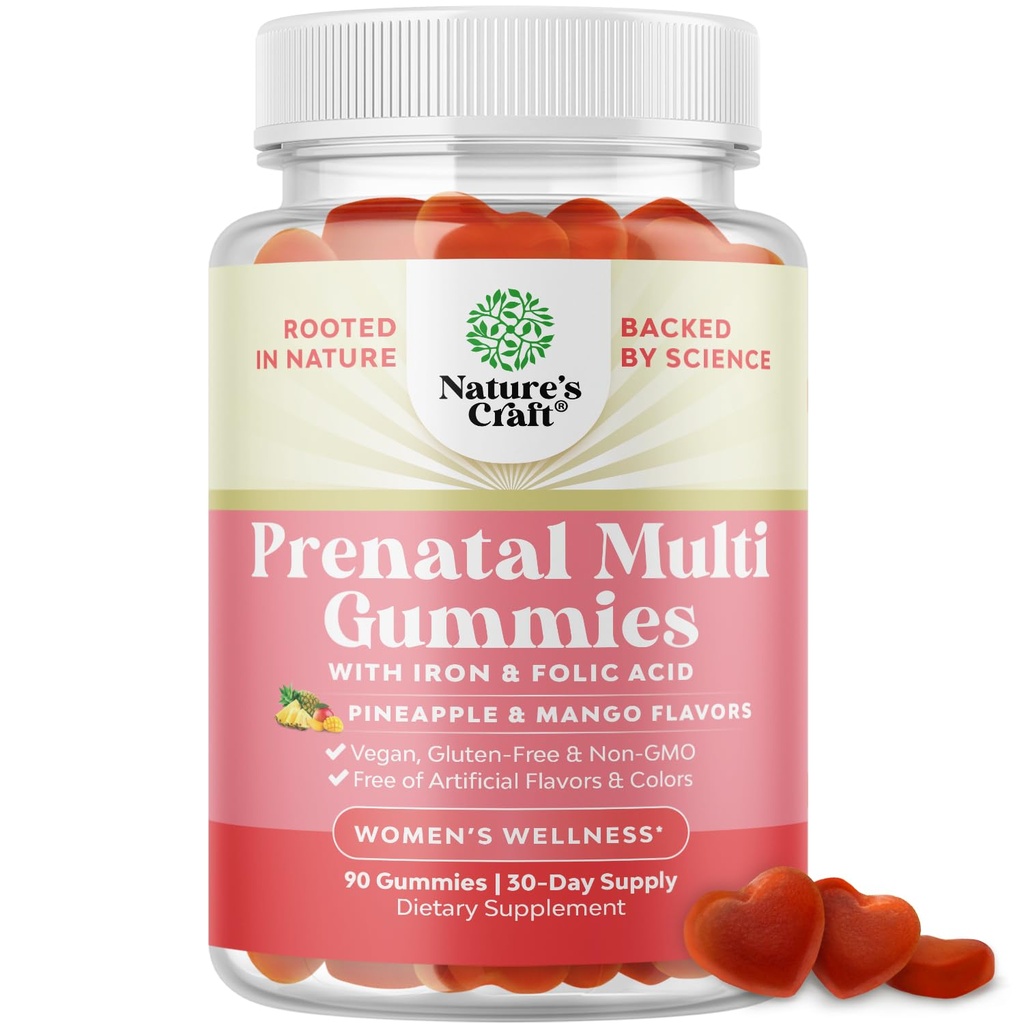 Vegane pränatale Gummi für Frauen - Gummy Prenatal Vitamine für Frauen mit Eisen Folic Acid und Superfruit Blend - Kaubare Vitamine Gummy Formel (Pineapple Mango) 1 Monat