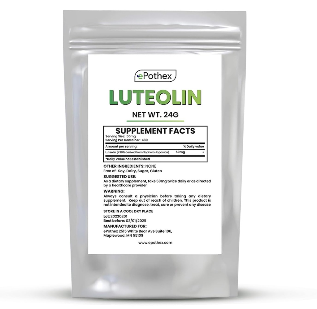 ePothex Pure Luteolin Pulver 24 Gramm, Gehirn und Nervöse Systemunterstützung, fördert Immunfunktionalität, maximale Absorption