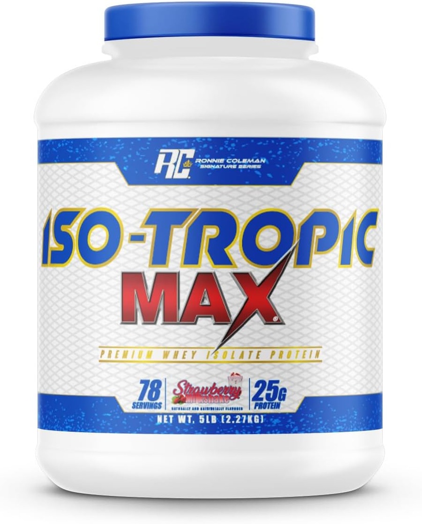 Ronnie Coleman Signature Series Whey Isolate Protein Powder, Pre Workout Shake Mix für Lean Muscle Mass & Post Workout Recovery, Iso-Tropic Max, Erdbeermilchshake Flavor, 5 lbs, 75 Servierungen