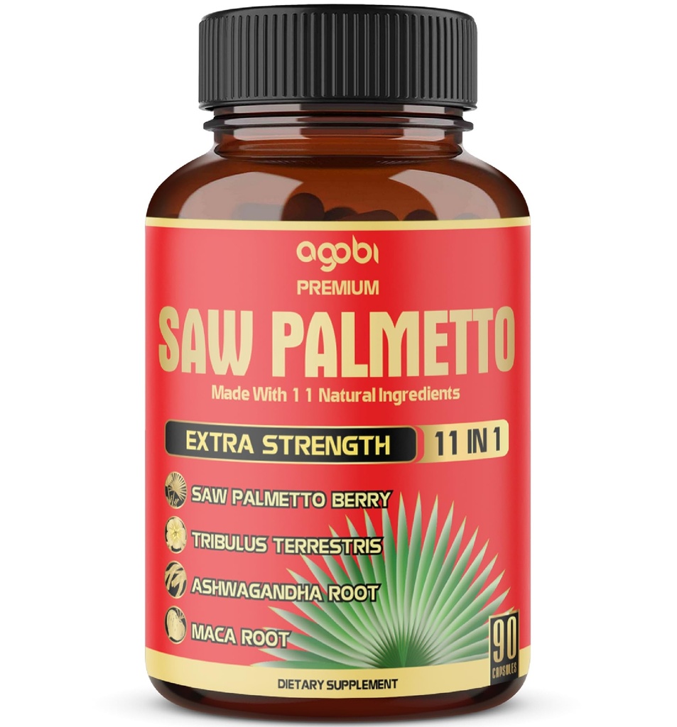 Premium Saw Palmetto Kapseln - Kombiniert mit Ashwagandha, Turmeric, Tribulus, Maca, Grüner Tee, Ingwer, Heilige Basilikum &amp; Mehr - 90 Kapseln 3-Monat-Versorgung