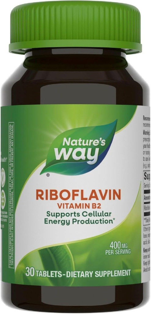 Nature's Way Riboflavin Vitamin B2, unterstützt Cellular Energy Production*, Vegan, 30 Tabletten (Packaging May Vary)