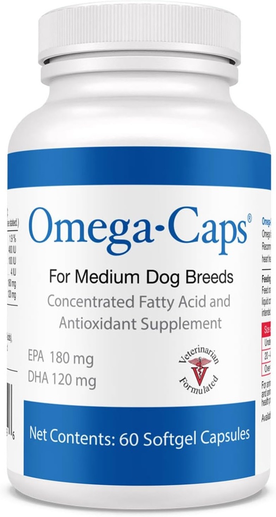 Omega-Kapseln für mittlere Hundezucht - Omega 3, Vitamine, Mineralien, Antioxidantien - Unterstützung Immunsystem, Gelenke, Herz und Gehirn - 60 Softgel Kapseln