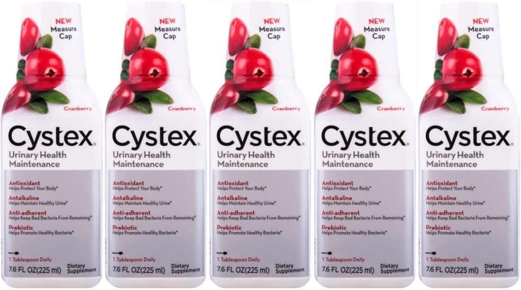 Cystex UTI Prebiotic Cranberry Liquid, Urinary Tract Unterstützung mit D-Mannose, Vitamin C und Bromelain, 7.6 FL OZ (Pack mit 5)