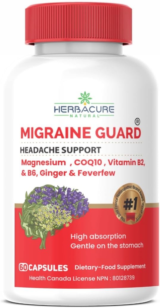 MIGRAINE Guard ® New Migraine Relief Kopfschmerzen Prävention, Klinisch bewährt COQ10, VIT B2, VIT B6, Feverfew, Magnesium GLYCINATE, Ingwer, Außergewöhnliche Antwort während Trials Made in Canada