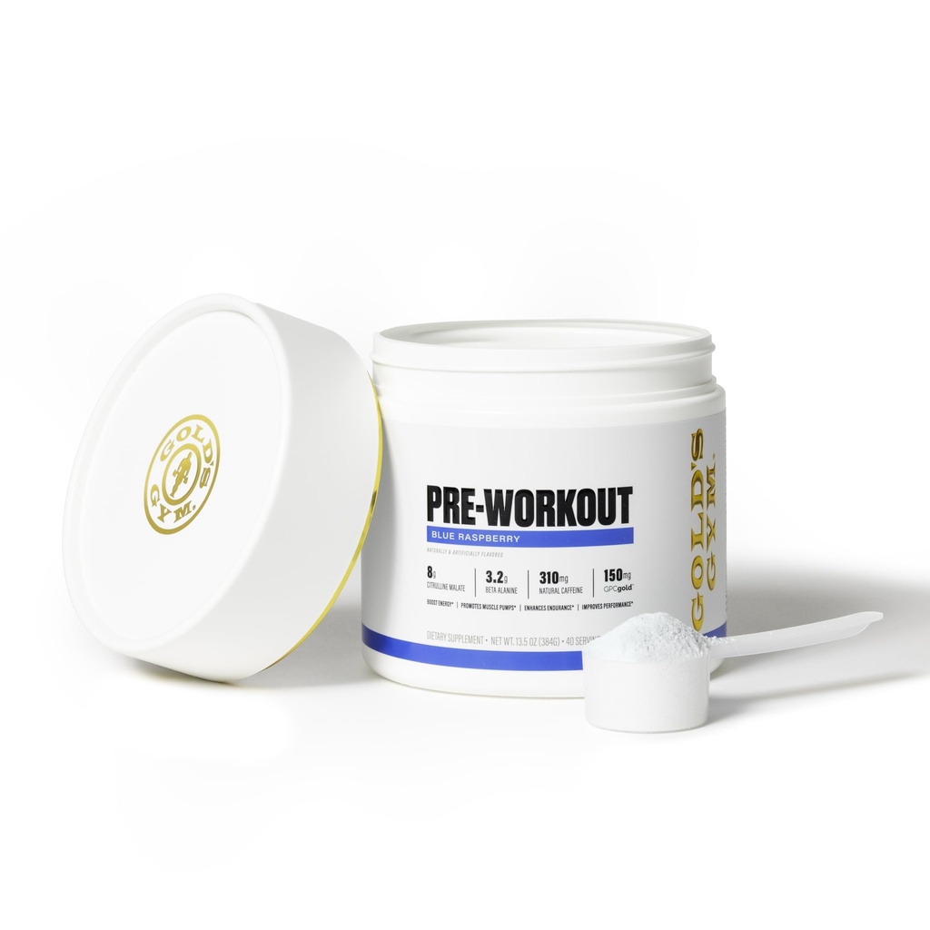 Gold's Gym Nutrition Pre-Workout Powder | Soy-Free, Keto, Vegan Premium Flavor Pre-Workout mit natürlichem Koffein, L-Citrulline, Alpha GPC, Beta-Alanin und Antioxidantien, 20 Servierungen (Blaue Himbeere)