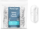 PureCapsUSA - Leere Gelatine Pillen Kapseln Größe 0| 100 Eingefügte Pillen| Clear| Nicht-GMO zertifiziert| SLS, Gluten, Konservierungsmittelfrei
