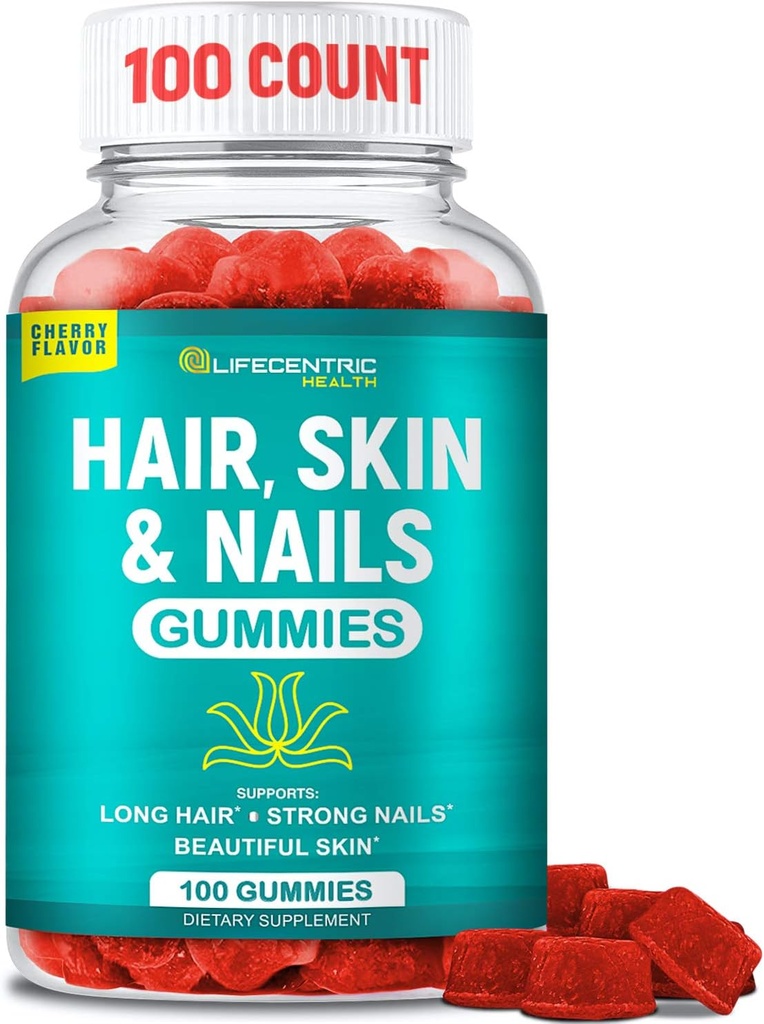 Haar Haut und Nägel Gummi mit hoher Potenz Biotin 5000mcg | Tasty Haar Vitamine für Frauen Männer und Kinder | Gluten freie Haar Nagel und Haut Vitamine Plus Biotin Gummi für Haarwachstum