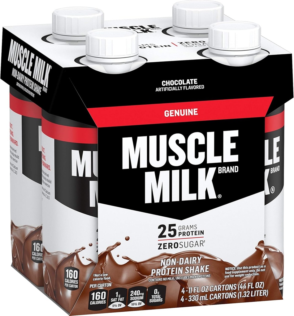 Muscle Milk Genuine Protein Shake, Schokolade, 25g Protein, 11 Fl Oz (Pack mit 4)
