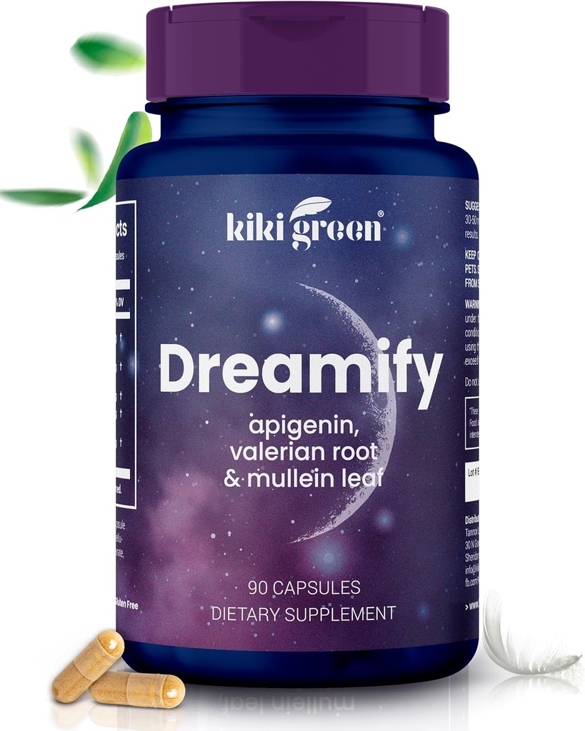 KIKI Green DREAMIFY Supplement - Apigenin, Valerian Root, Mullein Leaf Extract - Erholung, Entspannung, Gesunder Schlafzyklus - 90 Vegan Kapseln