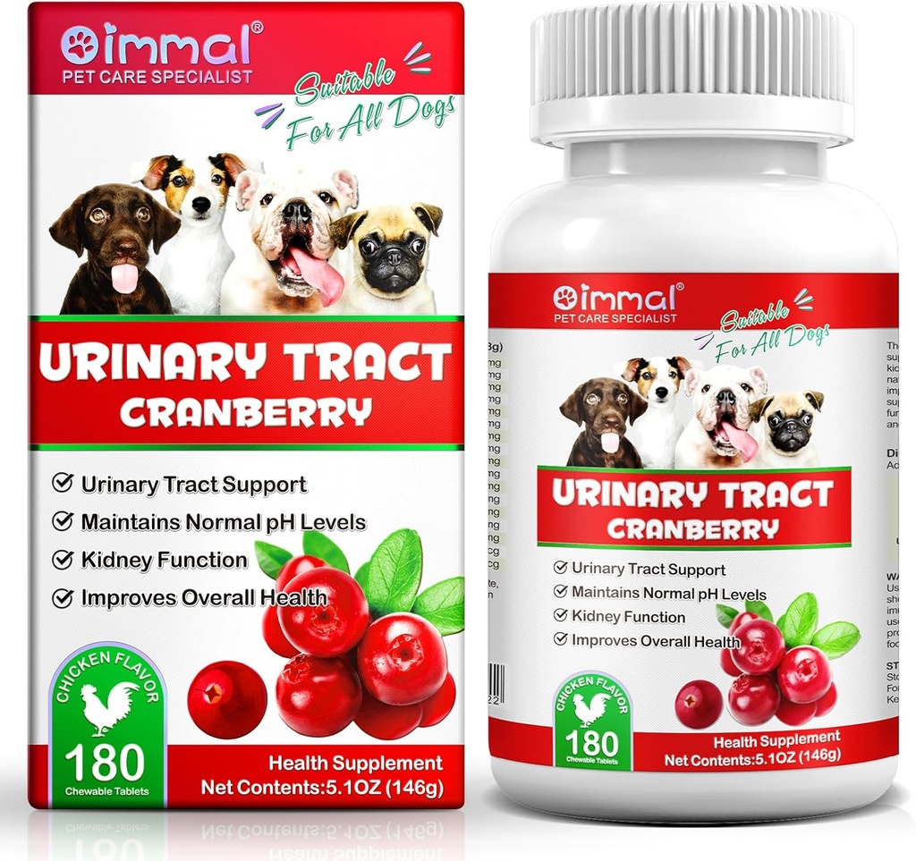 Cranberry für Hunde, 180P Cranberry Urinary Tablets für Hunde - Unterstützt Blaseninfektion, Urinary Tract, Blasenstein und Hund UTI, Pet Supplement Treats für Hunde, Huhn Flavor - 180P Chewable Tabletten