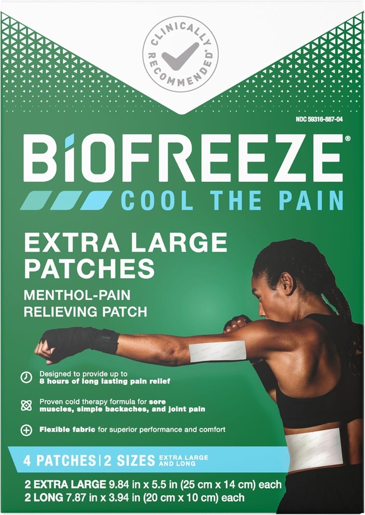 Biofreeze Overnight XL Pain Relief Patches, Arthritis Pain Reliever, Knie & Untere Rückenschmerzen Relief Patch, Sore Muscle Relief, Halsschmerzen Relief, FSA Eligible, 4 Biofreeze Menthol Patches