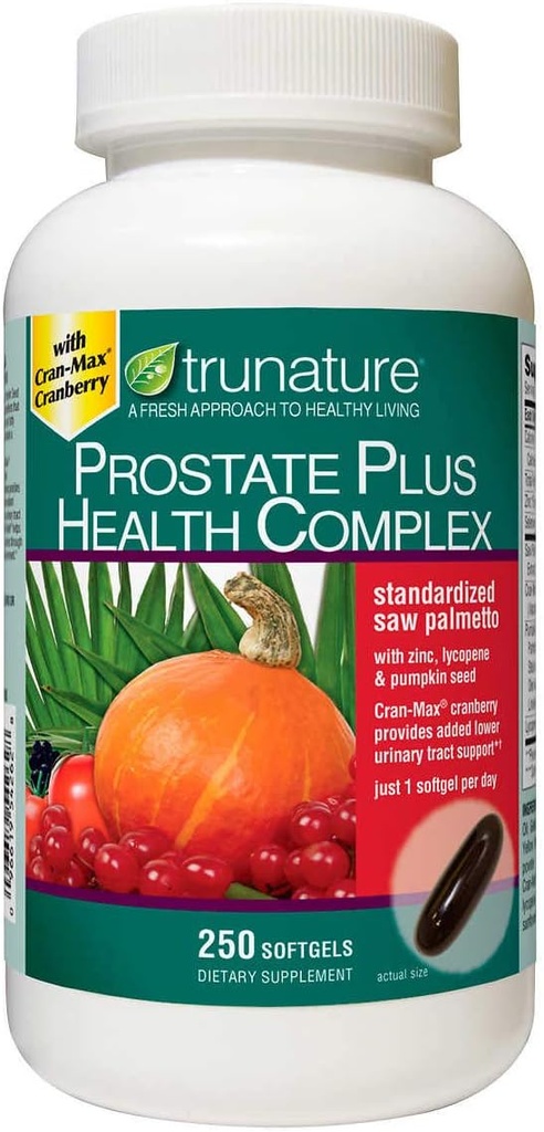 TruNature Prostate Plus Health Complex - Saw Palmetto mit Zink, Lycopin, Kürbis Seed - 250 Softgels