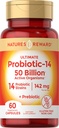 Probiotika mit Präbiotika - 60 Kapseln - 142 mg - 50 Milliarden aktive Organismen - Vegetarisch, Non-GMO & Gluten kostenlose Ergänzung - von Nature's Reward