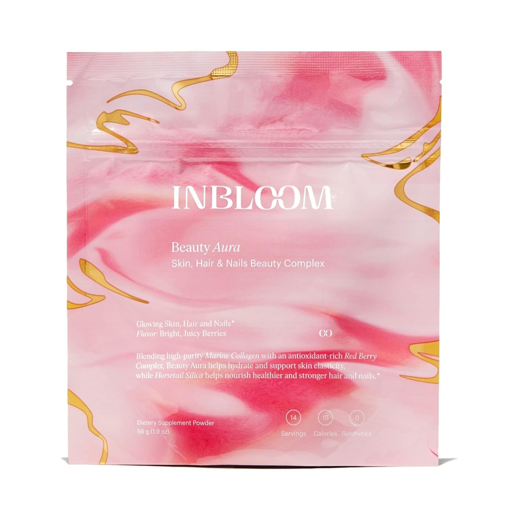 INBLOOM Kate Hudson Collagen Powder für Damen – Beauty Aura für gesündere Haarhaut und Nägel mit Marine Collagen und Pferdeschwanz Silica - Refreshing Berry Flavor - 14 Servierungen 1.9 oz (Pack von 1)
