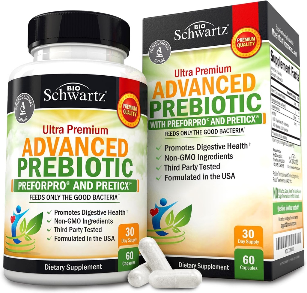 Advanced Prebiotics for Digestive Health - Fast Acting Gut Health Supplement mit klinisch validierten Präbiotika für Frauen und Männer für gesunde Gut Flora Bloating & Immun Support - 1 Monat Versorgung