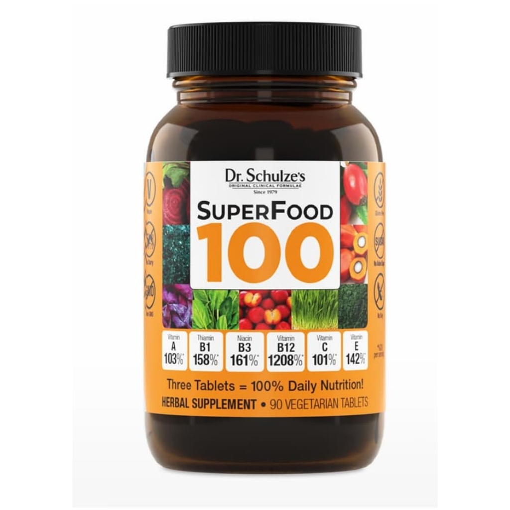 Dr. Schulze's SuperFood 100 - Tägliche Superfood-Ergänzung zur Unterstützung von Gesamt-Wellness - Mutivitamin-Unterstützung für zelluläre Ernährung & Energie - Reine Inhaltsstoffe - Gluten-Free & Dairy-Free - 90 Count
