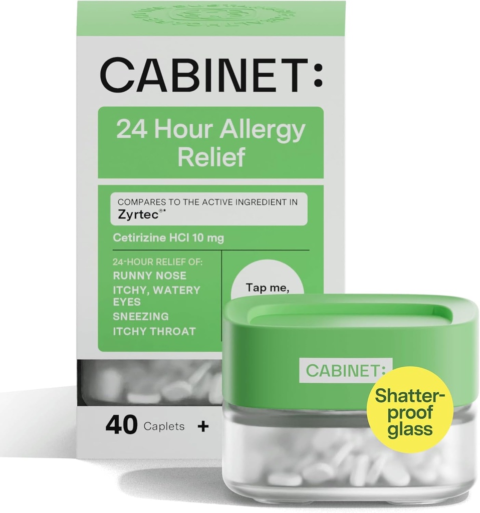 Kabinett: All Day Allergy Relief Cetirizine 10mg für non-Drowsy Relief von Common Allergy Symptome (Refillable Glass Jar)
