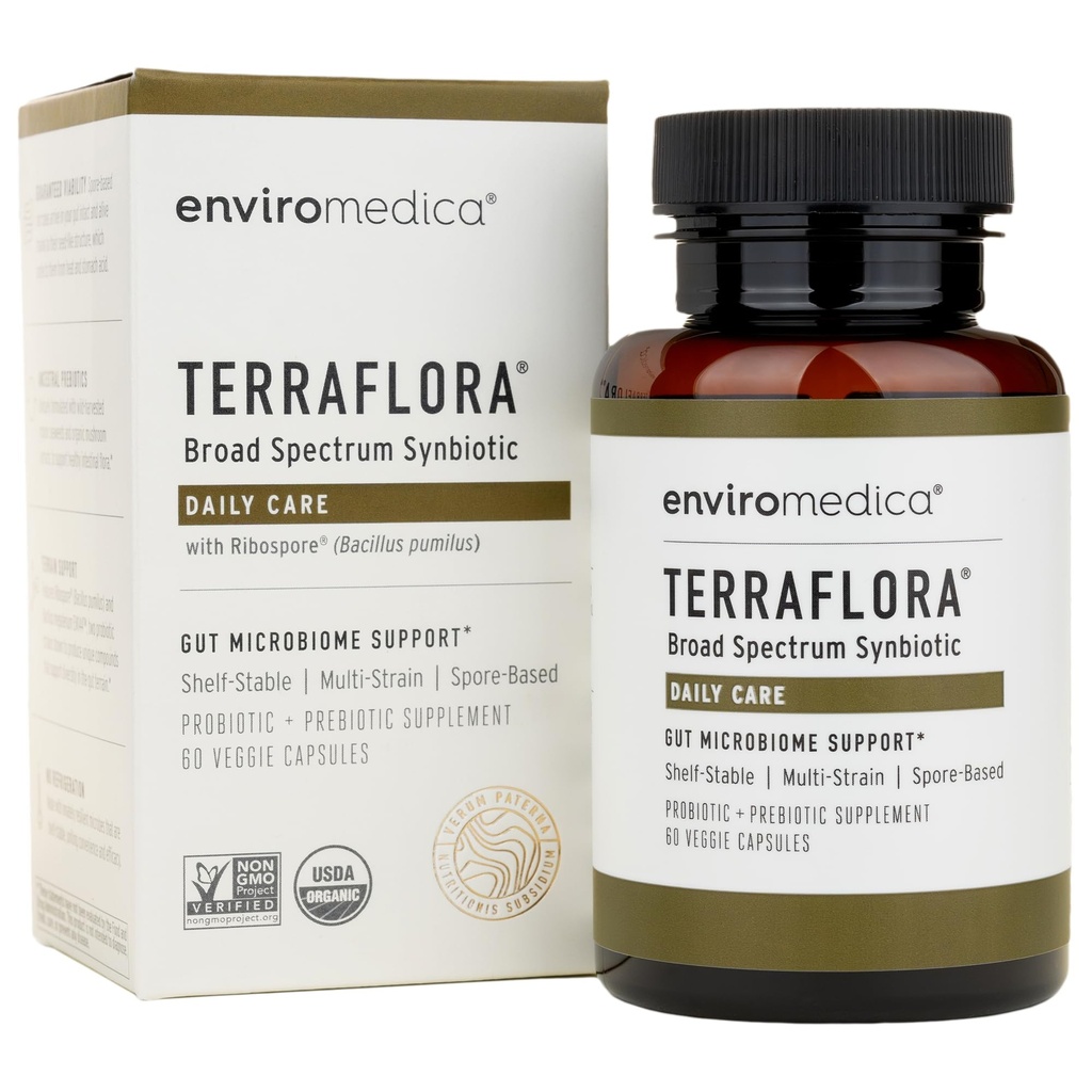 Terraflora Daily Care synbiotic of probiotics and prebiotics for Women and Men 60 ct, Soil Based, Shelf Stable, allergen Friendly Spore Based Supplement Capsules fördern Gut Health von Enviromedica