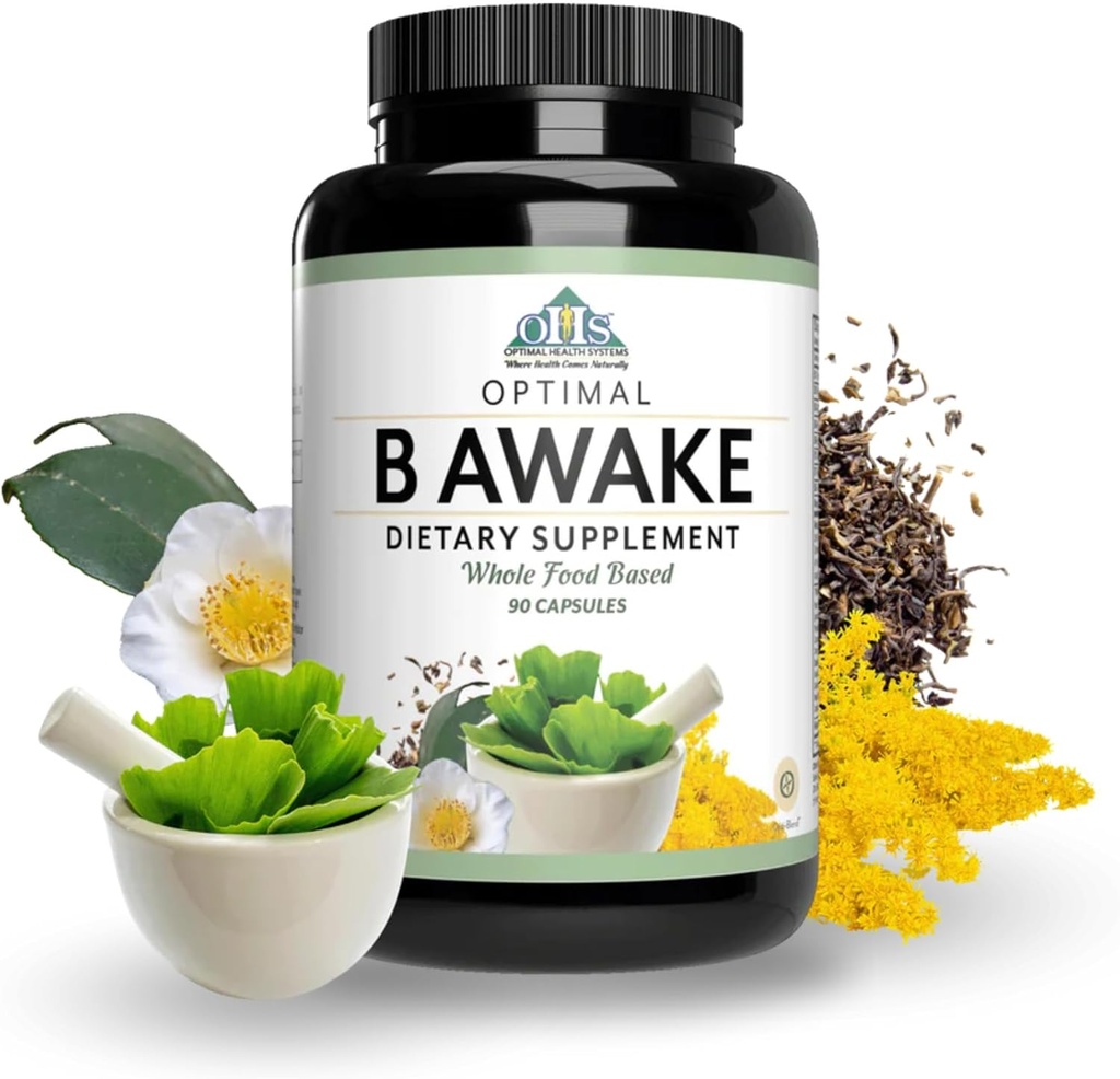 Optimal Health Systems B Awake | Super B Vitamin/Energy Blend & Whole Foods + Enzymes & Probiotics for Absorption | 90 Capsules