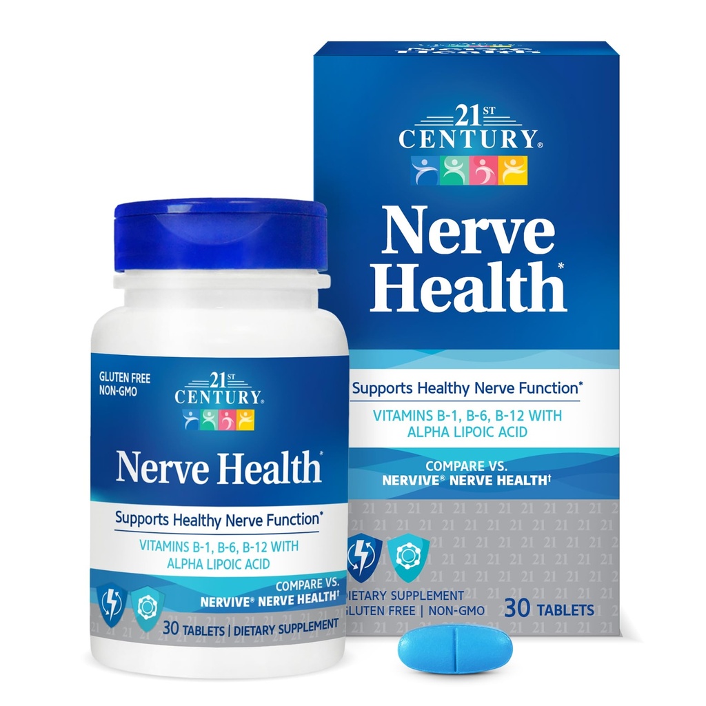 Nerve Health Tablets aus dem 21. Jahrhundert (30 Zähler), Alpha Lipoic Acid 300mg, B1, B6, & B12 Vitamine für Nerve Function Support, Antioxidans ALA Supplement, Glutenfrei. Non-GMO, & Vegan