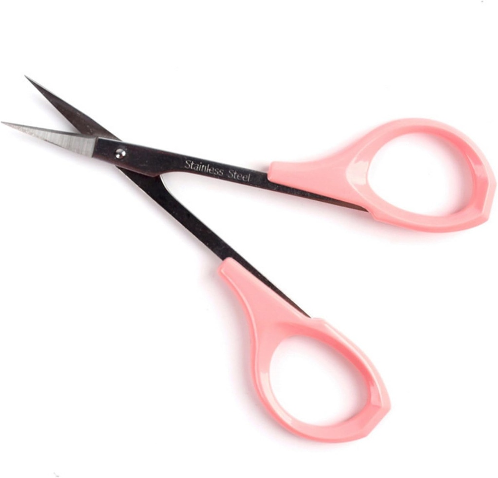 Augenbrauen Grooming Scheren 4 Zoll Curved Small Craft Lash Scissor für Augenbrauen Wimpern Verlängerungen Edelstahl 1PC (Pink Curved)