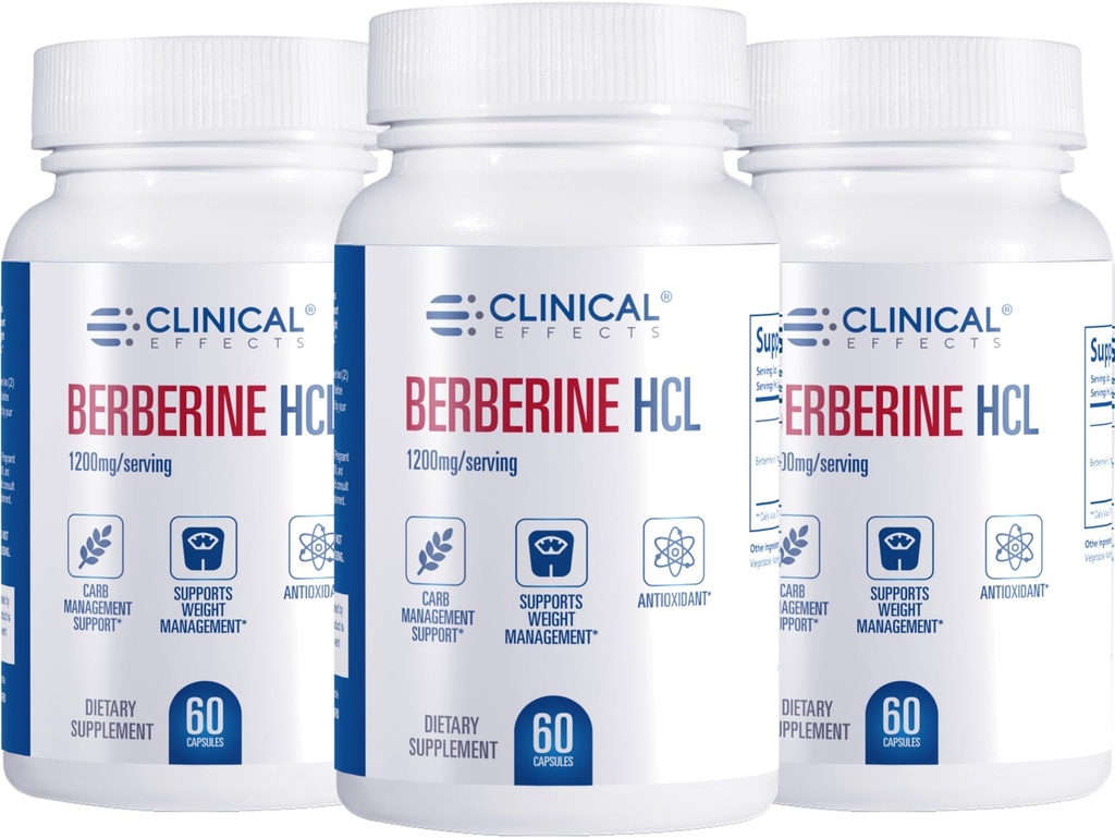 Clinical Effects Berberine HCL - Pure Berberine 1200mg - Liver Support - Vegan Supplement - 3 Pack - Made in the USA