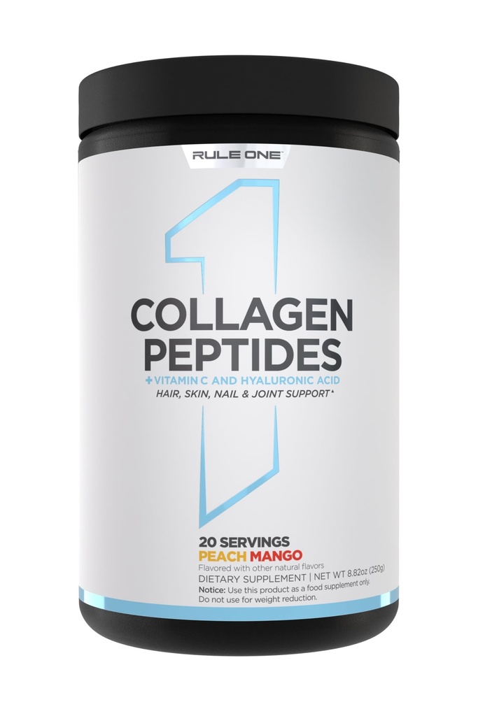 Rule 1 Proteins Collagen Peptides, Peach Mango, 20 Servings | Hydrolyzed Bovine Collagen, Hyaluronic Acid, and Vitamin C. Supports Hair, Skin, & Nail