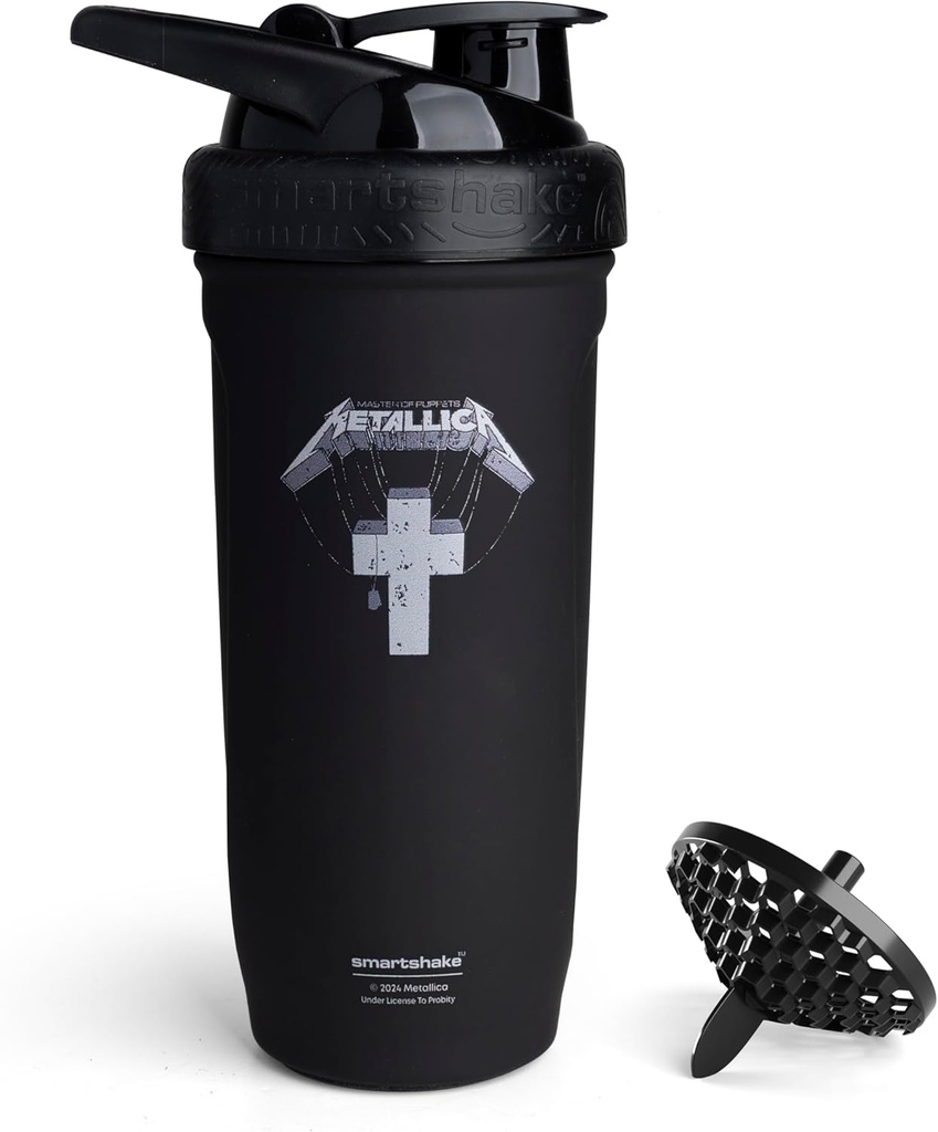 Smartshake Rockband Reforce Edelstahl Protein Shaker Bottle 900 ml | 30 oz - Lecksichere Schraub Lid - BPA Free – Unisex - Metallica, Master of Puppets Logo auf Flaschen